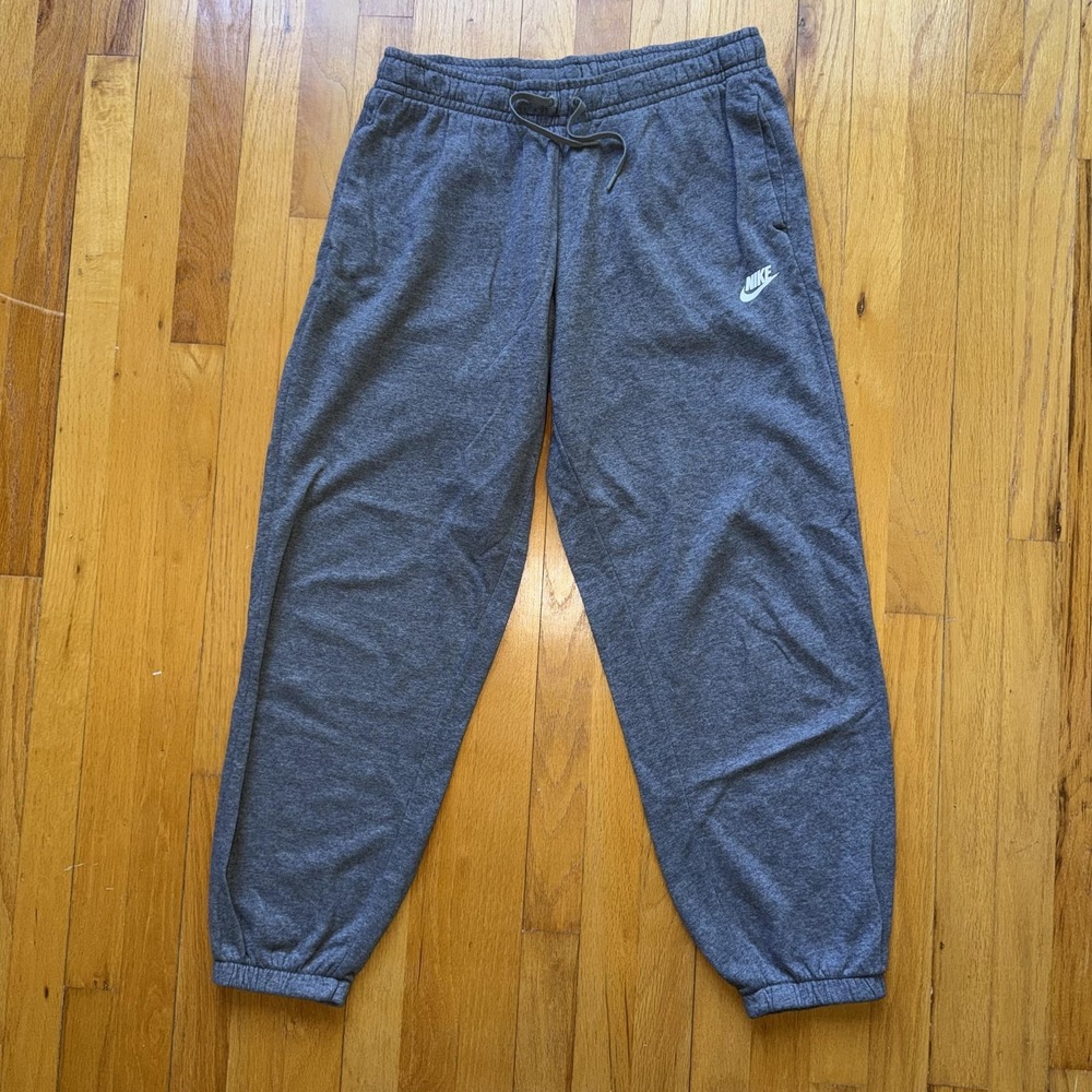 Nike Pants Mens M Gray Fleece Joggers‎ Sweatpants Swoosh Logo Pockets Athletic
